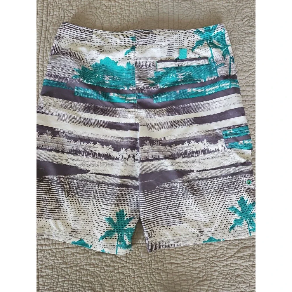 O’Rageous Board Shorts Men XL 36x10 White Teal Mesh Lining Pockets Logo